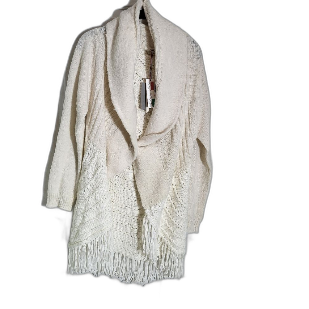 Italian Wool Blend Long Sweater with Design on Back XL